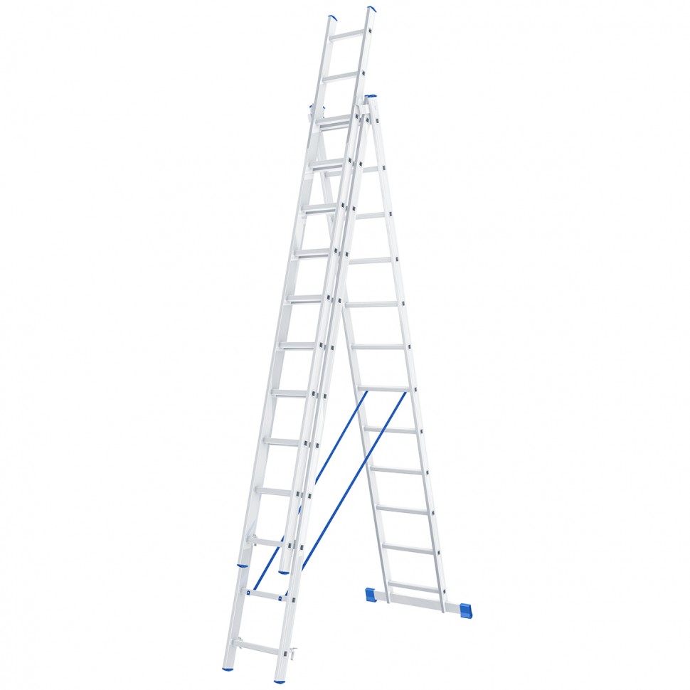 Лестница, 3 х 12 ступеней, алюминиевая, трехсекционная // СИБРТЕХ // Pоссия